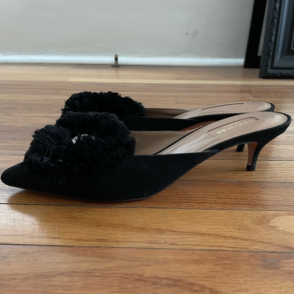 AQUAZZURA black heeled mule, pointed toe, Genuine Leather,...